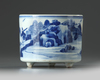 A small Chinese blue and white cylindrical censer