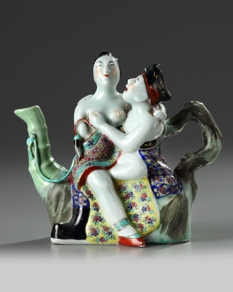 A Chinese famille rose erotic teapot