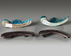 A pair of Chinese turquoise-glazed mountain-form brush rests