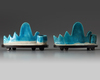 A pair of Chinese turquoise-glazed mountain-form brush rests