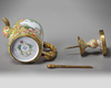 A Chinese painted enamel 'European subject' teapot and pricket stick cover