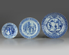 Three Chinese blue and white 'Romance of the Western Chamber' dishes