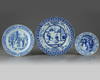 Three Chinese blue and white 'Romance of the Western Chamber' dishes