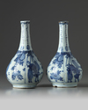 Two Chinese blue and white 'Kraak porcelain' bottle vases