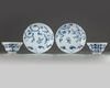Two pairs of Chinese blue and white 'Three Friends of Winter' ogee bowls and plates