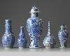 A group of five Chinese blue and white vases