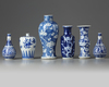 Six Chinese blue and white 'floral' vases