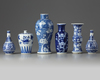 Six Chinese blue and white 'floral' vases