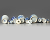 A group of ten small Chinese blue and white vases