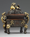 A Chinese parcel gilt twin 'qilin' handled rectangular censer and cover