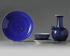 A group of four Chinese blue-glazed vessels