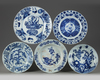 A group of five Chinese blue and white plates
