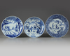 Three Chinese blue and white 'Romance of the Western Chamber' dishes