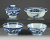 Four Chinese blue and white 'figural' bowls
