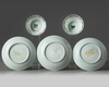 Two pairs of Chinese famille rose bowl 'ladies' cups and a 'cats' saucer
