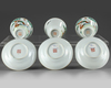 Three pairs of Chinese famille verte cups and saucers