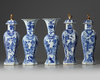 A Chinese blue and white five-piece garniture