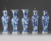 A Chinese blue and white five-piece garniture