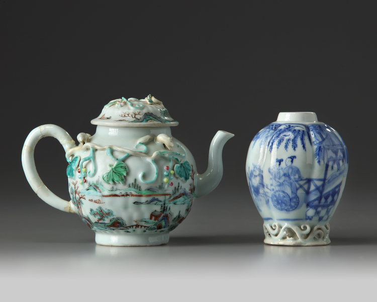 Two Chinese moulded and applique-decorated teawares