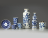 A group of seven Chinese blue and white vessels