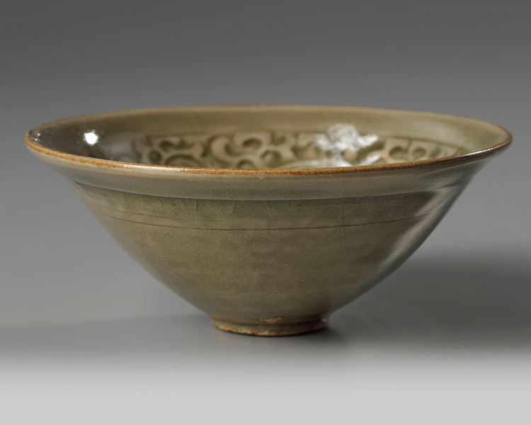 A Yaozhou celadon-glazed ‘chrysanthemum scroll’ bowl