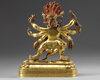 A Tibetan gilt bronze six-armed Mahakala
