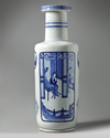 A large Chinese blue and white rouleau vase