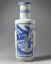 A large Chinese blue and white rouleau vase