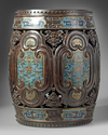 A pair of Chinese cloisonné enamel-inset zitan garden seats