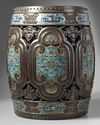 A pair of Chinese cloisonné enamel-inset zitan garden seats
