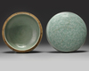 A KOREAN CELADON-GLAZED 'PEONIES' ROUND BOX AND COVER