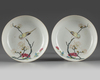 A pair of Chinese famille rose ruby-back 'bird and flower' dishes