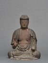 A Japanese wooden figure of a rather slim Amida (Amitabha)