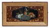 A Japanese Lacquer-work panel in a frame made from strips of bamboo