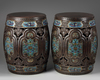 A pair of Chinese cloisonné enamel-inset zitan garden seats