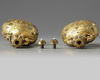 A pair of Chinese hardstone-inlaid gilt bronze 'dragon and phoenix' moonflasks
