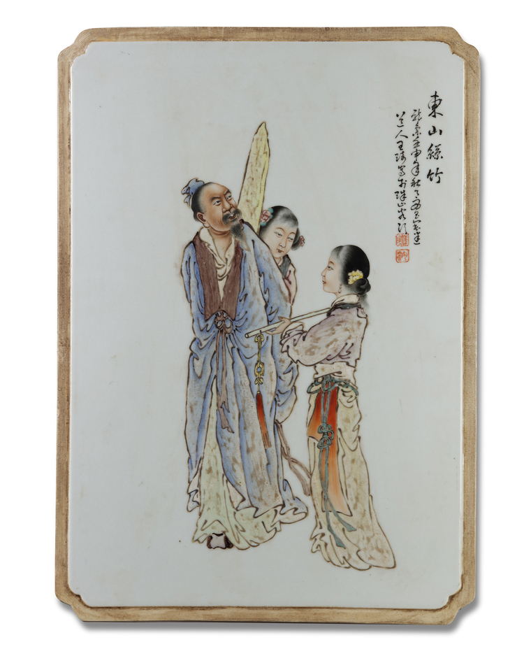 A large Chinese famille rose ‘Musicians of the Eastern Mountain’ plaque