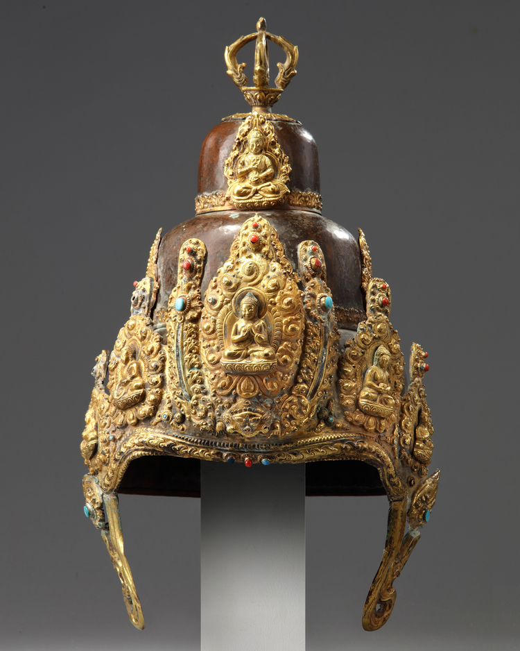 A Nepalese parcel gilt copper ritual crown