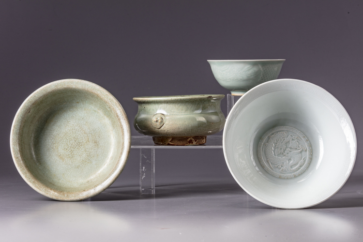 Four Chinese celadon glazed wares