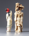 Two Chinese ivory carvings of a lady and a maiden