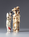 Two Chinese ivory carvings of a lady and a maiden