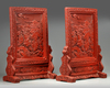 A pair of Chinese cinnabar lacquer 'Luohan' table screens