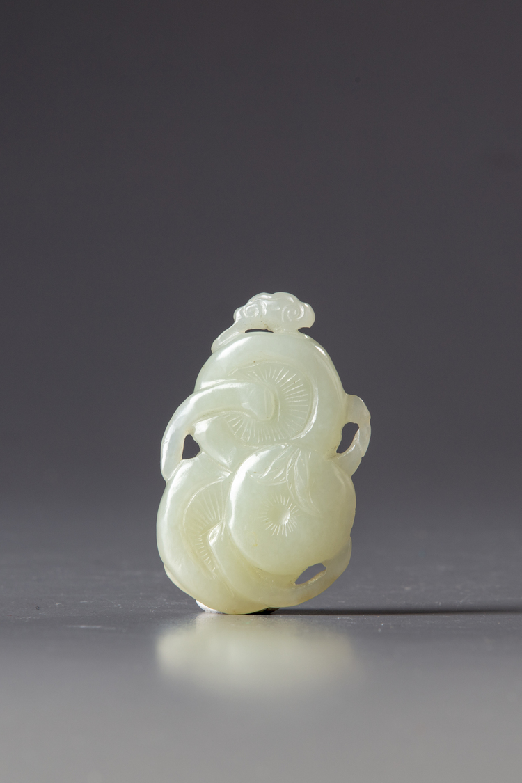 A Chinese White Jade 'persimmon And Dragonfly' Carving