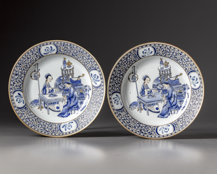Two gilt Chinese Yongzheng style dishes