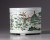 A Chinese famille verte brush pot