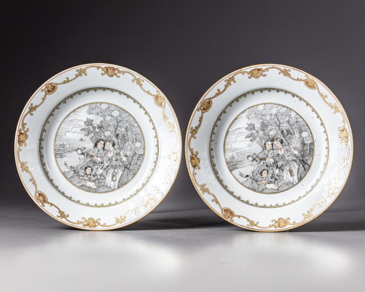 Two Chinese with European figures decorated dishes