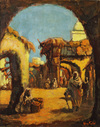 A PAINTING DEPICTING AN ARABIAN MARKET PLACE, 20TH CENTURY