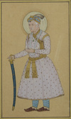 An Indian Moghul miniature depicting a Shah holding his sword