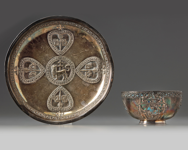 A RARE ARMENIAN ENAMELLED SILVER CUP AND SAUCER, TURKEY SECOND HALF 18TH CENTURY