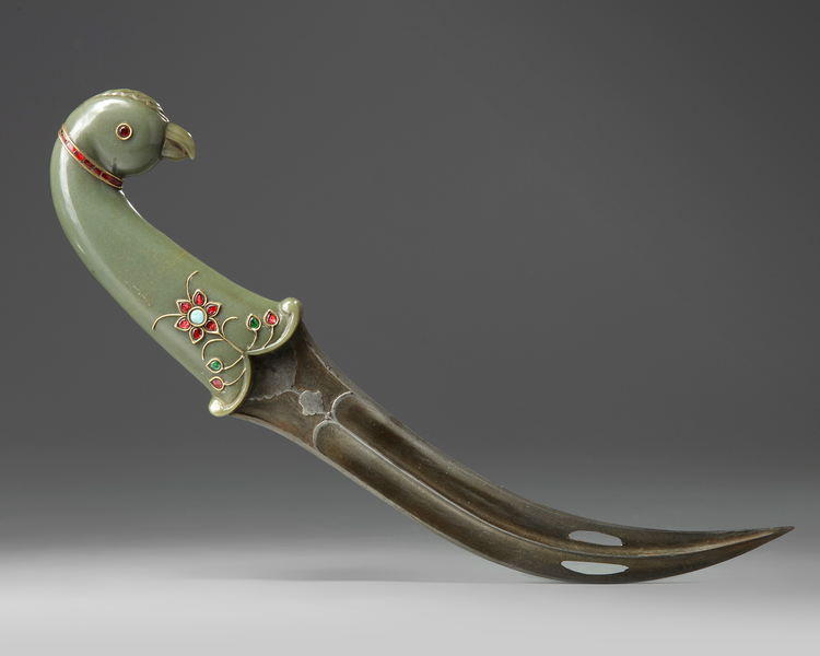 A Mughal celadon jade dagger